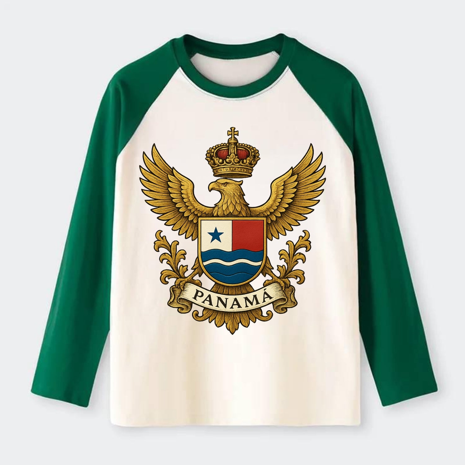 Panama Heritage Badge - Raglan Long Sleeve T-Shirt - Green