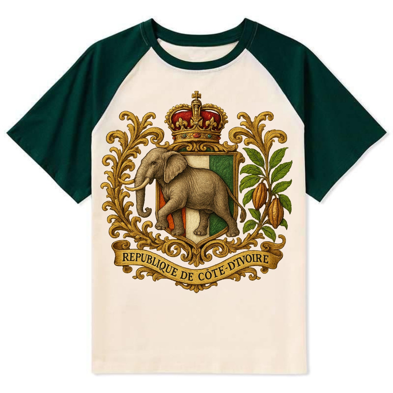 Ivory Coast Heritage Badge - Contrast Raglan T-shirt - Green