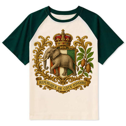 Ivory Coast Heritage Badge - Contrast Raglan T-shirt - Green