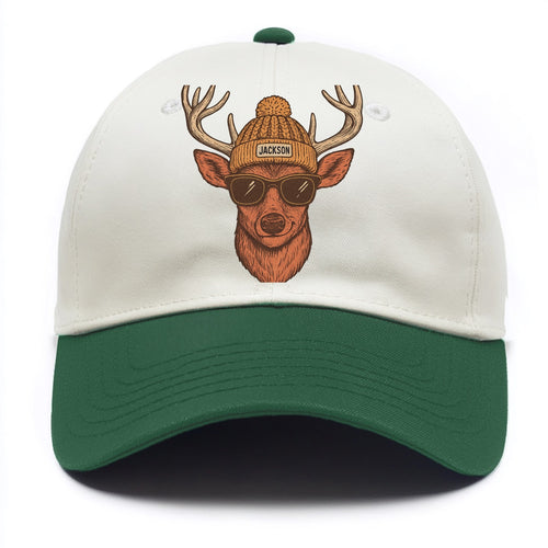 Mississippi White-tailed Deer wearing Jackson beanie with pom pom and wayfarer - Two Tone Cap