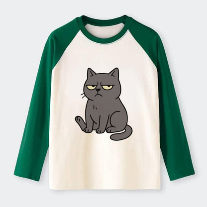 The Cat Judging Silently - Raglan Long Sleeve T-Shirt - Green