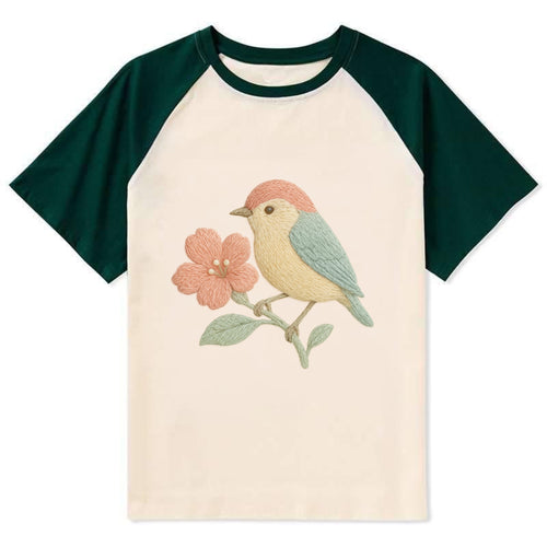 Peach Flowerpecker - Contrast Raglan T-shirt