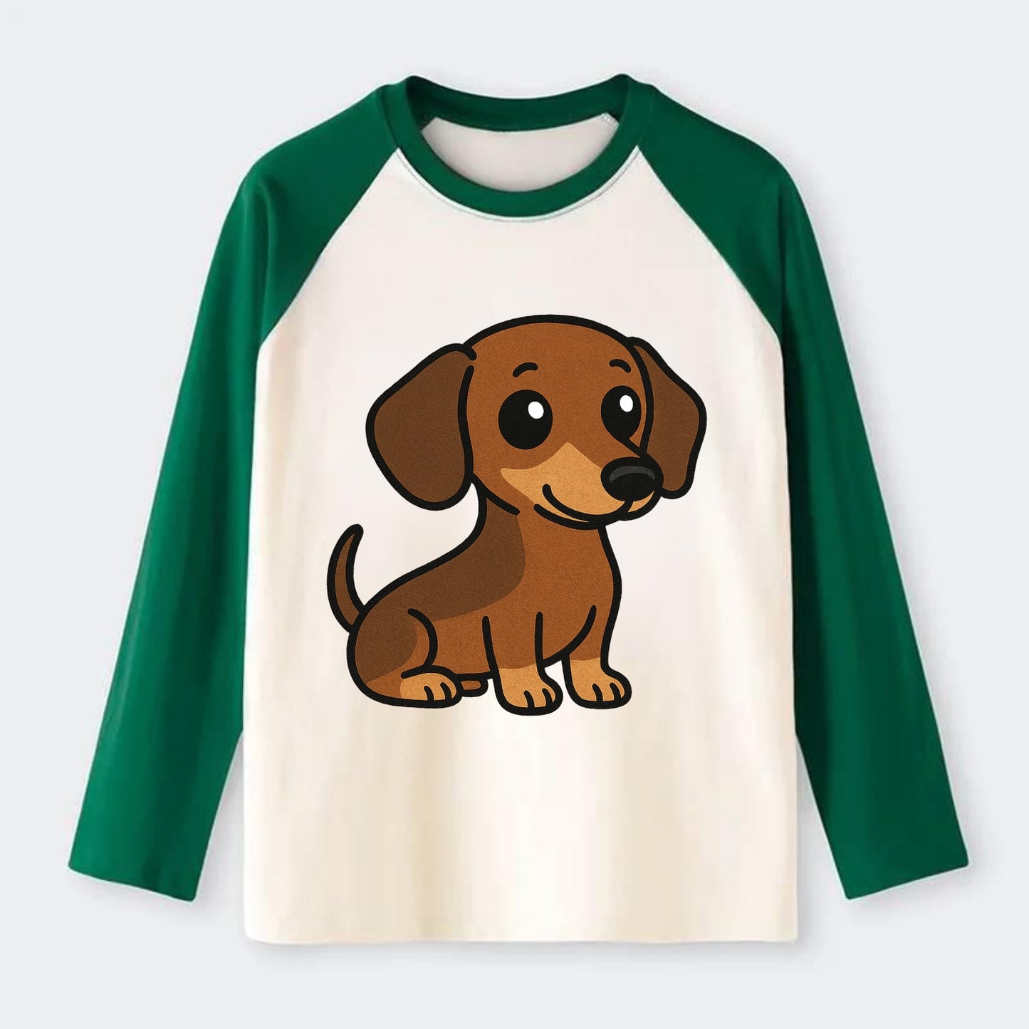 Dachshund - Long body profile view - Raglan Long Sleeve T-Shirt - Green
