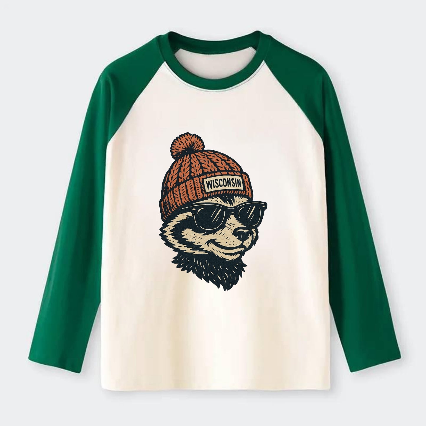 Madison Badge - Raglan Long Sleeve T-Shirt - Green