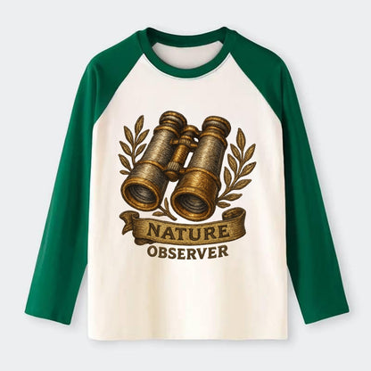 Binoculars for birdwatching - nature observer - Raglan Long Sleeve T-Shirt - Green