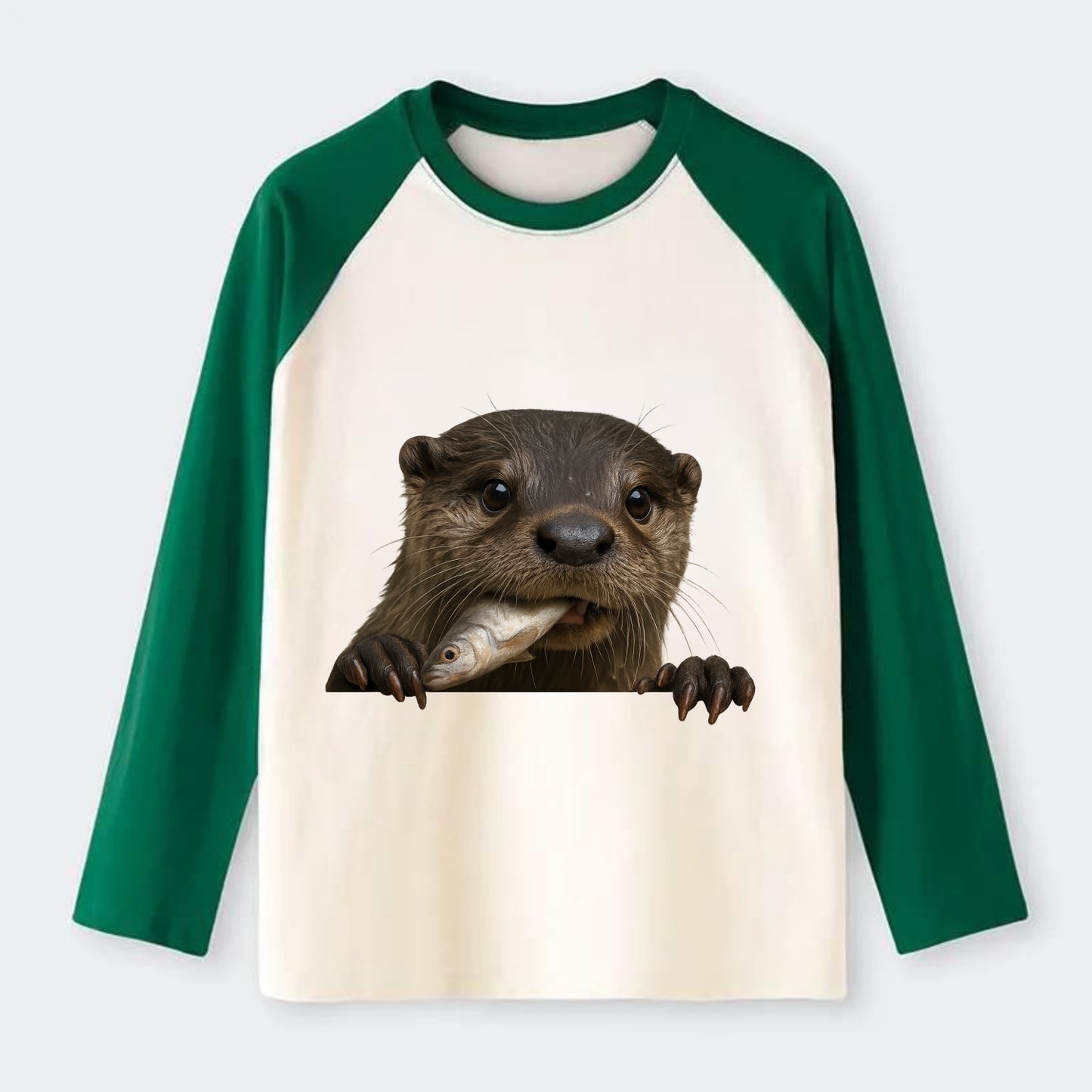 River Otter  - Raglan Long Sleeve T-Shirt - Green