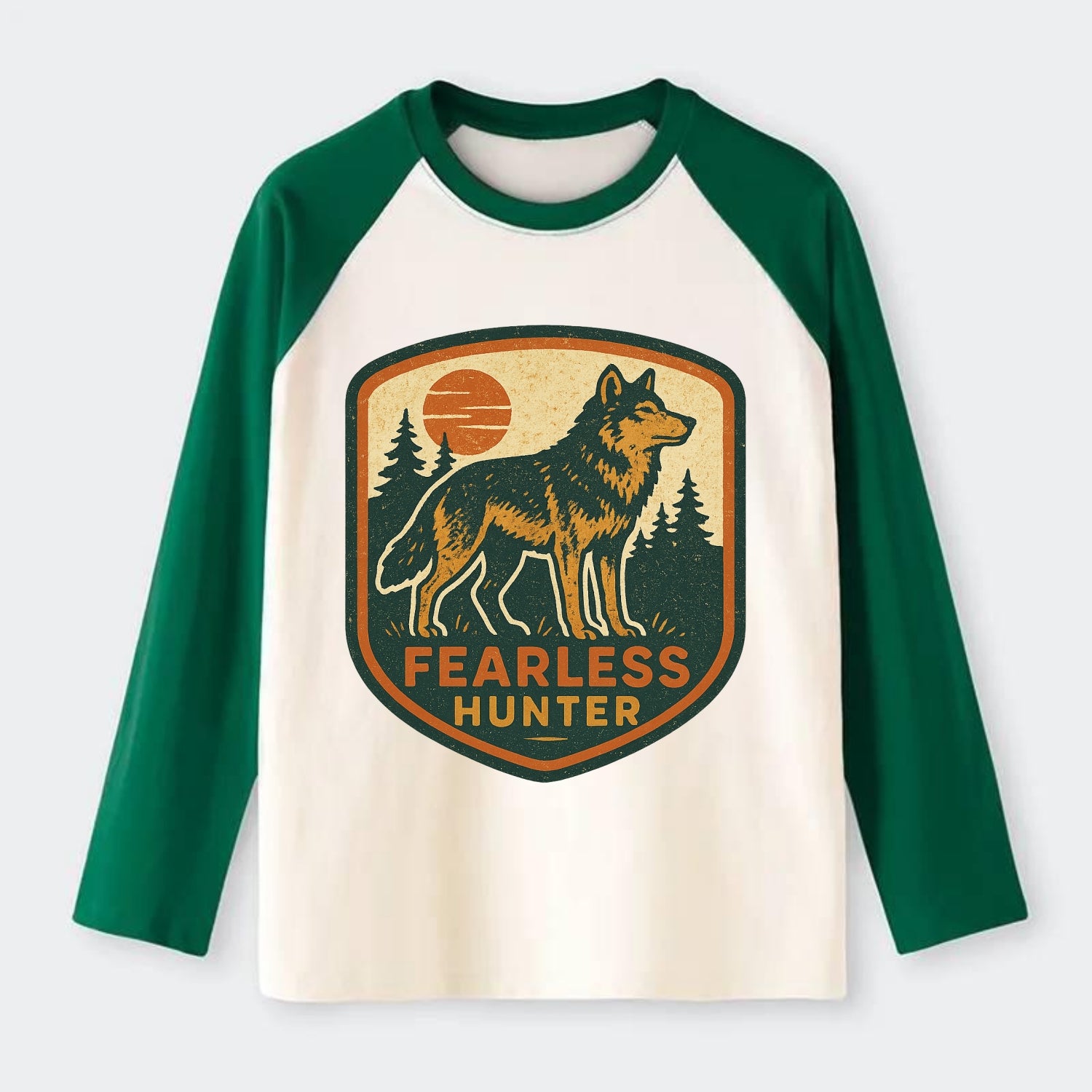 Fearless Hunter  - Raglan Long Sleeve T-Shirt - Green
