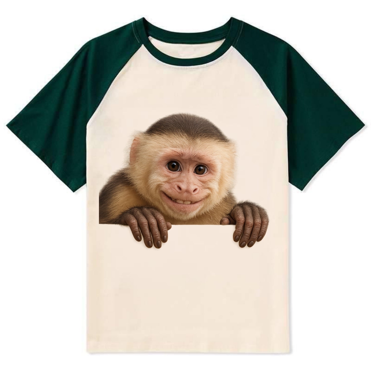 Capuchin Monkey  - Contrast Raglan T-shirt - Green