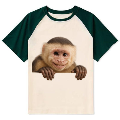 Capuchin Monkey  - Contrast Raglan T-shirt - Green