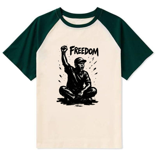 Sit-in protest figure - civil disobedience ink art - Contrast Raglan T-shirt