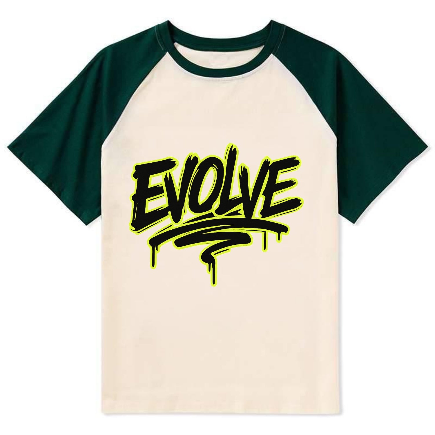 Bold typography design - "EVOLVE" - changing, becoming better - Contrast Raglan T-shirt - Green