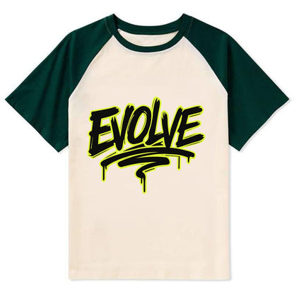 Bold typography design - "EVOLVE" - changing, becoming better - Contrast Raglan T-shirt - Green