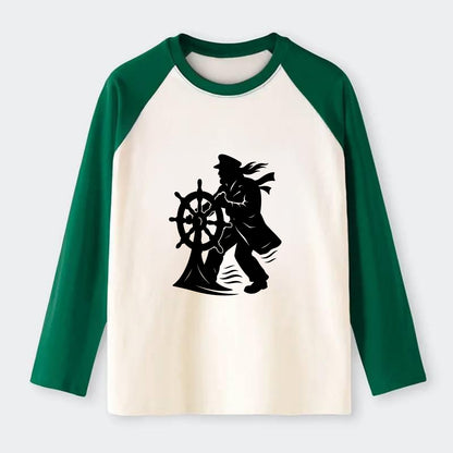 Sailor with ship wheel - Raglan Long Sleeve T-Shirt - Green