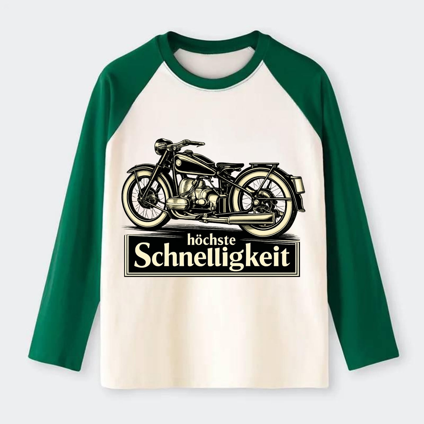 German Speed Motorcycle - Raglan Long Sleeve T-Shirt - Green