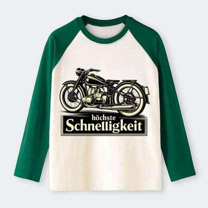 German Speed Motorcycle - Raglan Long Sleeve T-Shirt - Green