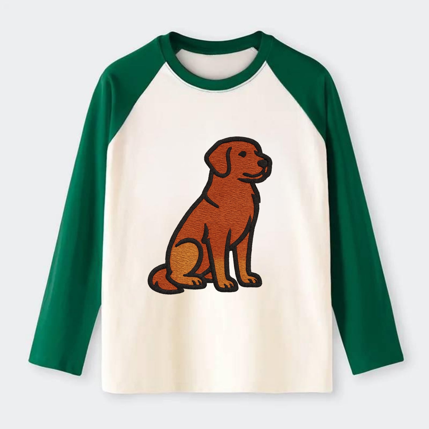 Nova Scotia Duck Tolling Retriever - Red embroidered pose - Raglan Long Sleeve T-Shirt - Green