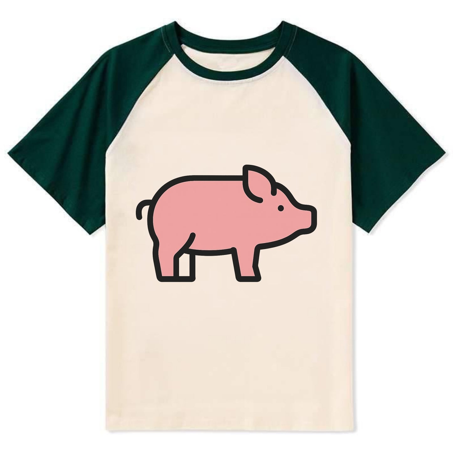 Pig - Pink farm pig flat side profile - Contrast Raglan T-shirt - Green