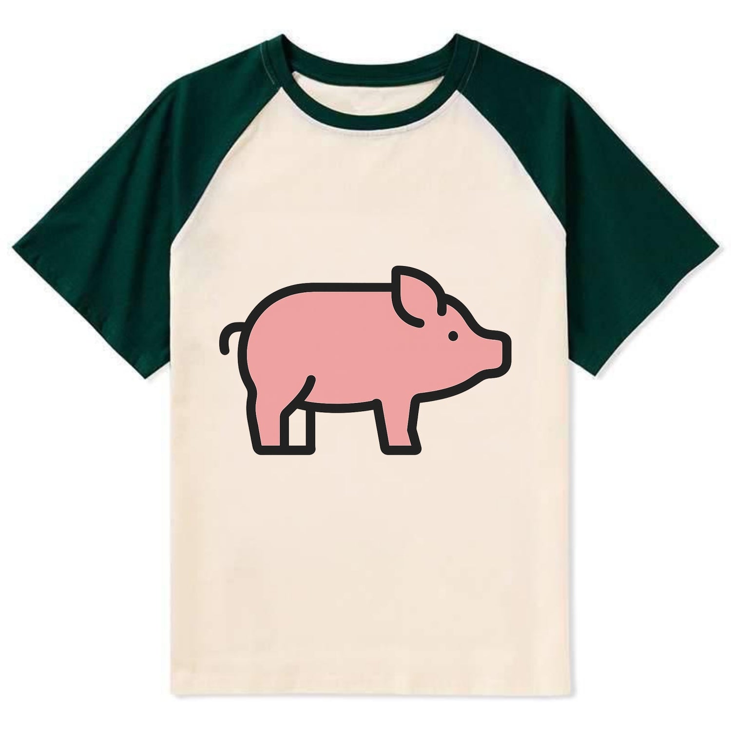 Pig - Pink farm pig flat side profile - Contrast Raglan T-shirt - Green