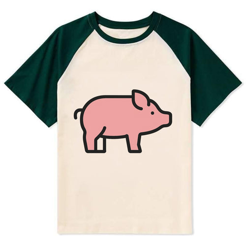 Pig - Pink farm pig flat side profile - Contrast Raglan T-shirt