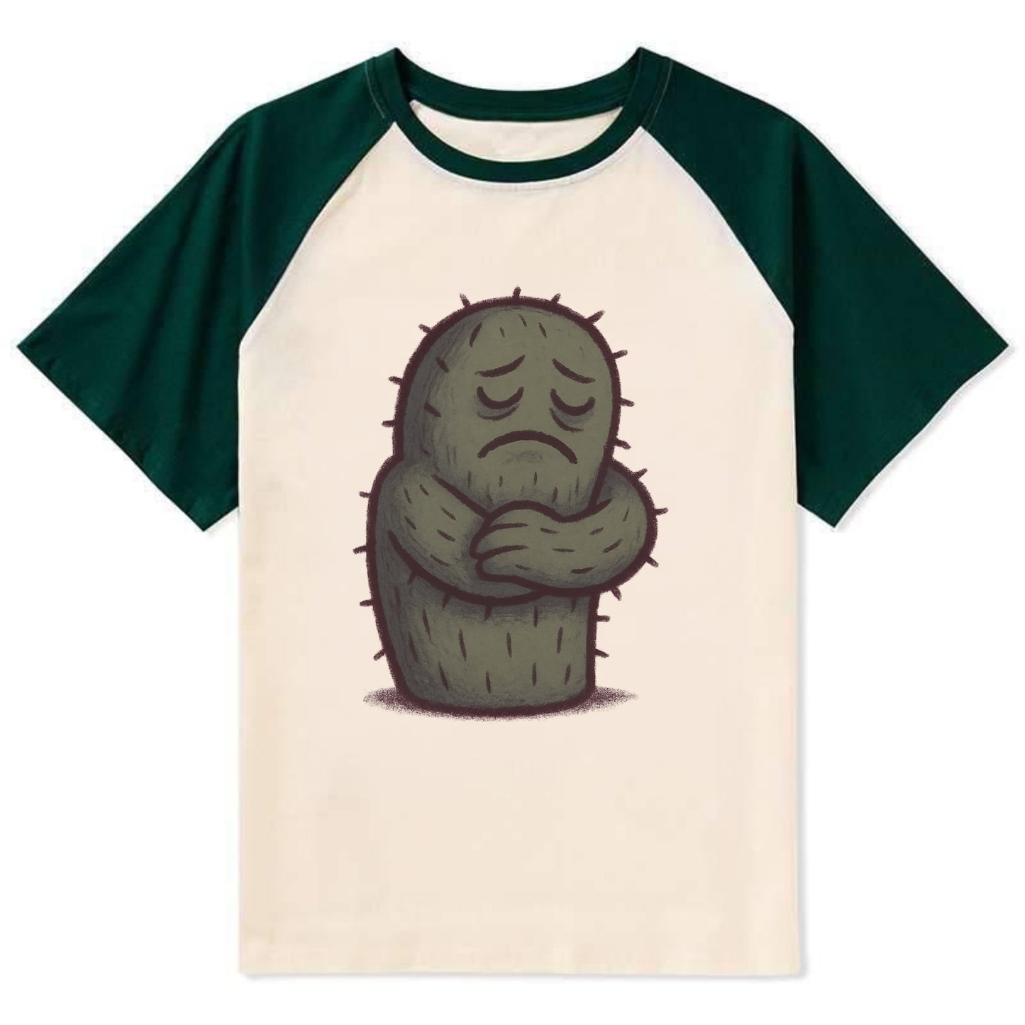 SINGLE IS VALID | Content cactus hugging itself - - Contrast Raglan T-shirt - Green