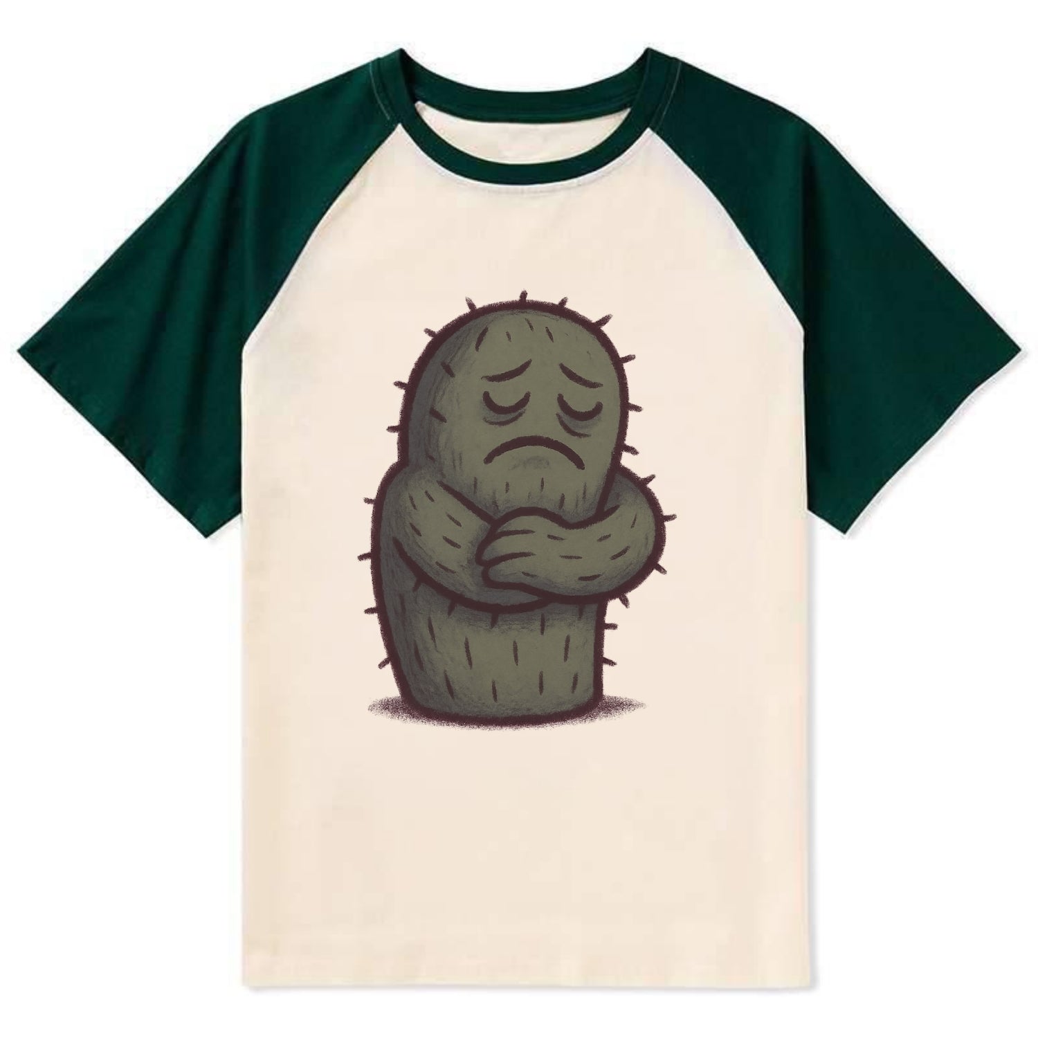 SINGLE IS VALID | Content cactus hugging itself - - Contrast Raglan T-shirt - Green