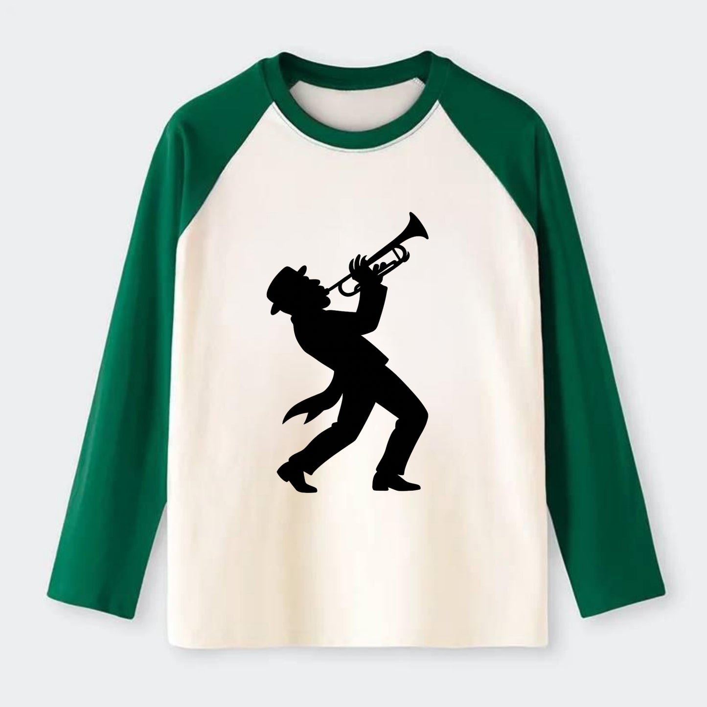 Trumpet player hitting high note - Raglan Long Sleeve T-Shirt - Green