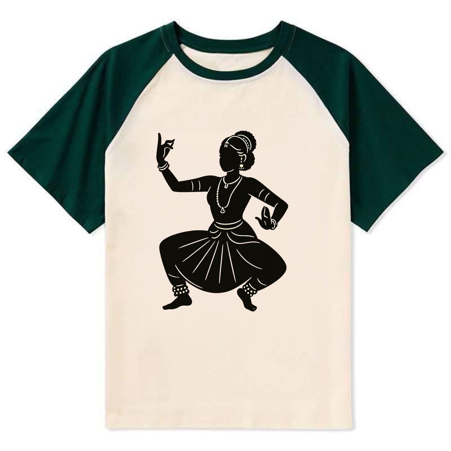 Bharatanatyam classical Indian pose - Contrast Raglan T-shirt - Green