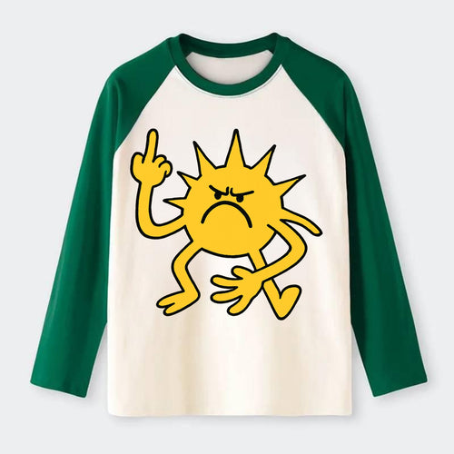 MORNINGS ARE PUNISHMENT | Grumpy sun with middle finger - Raglan Long Sleeve T-Shirt