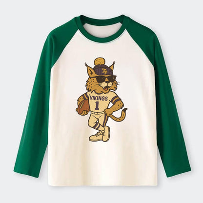 Minneapolis Lynx wearing Vikings beanie with Norse patch and wayfarer - Raglan Long Sleeve T-Shirt - Green