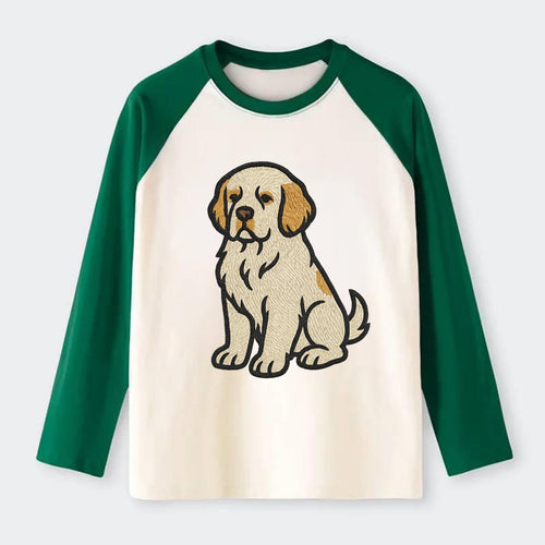 Clumber Spaniel - White with lemon markings embroidered pose - Raglan Long Sleeve T-Shirt