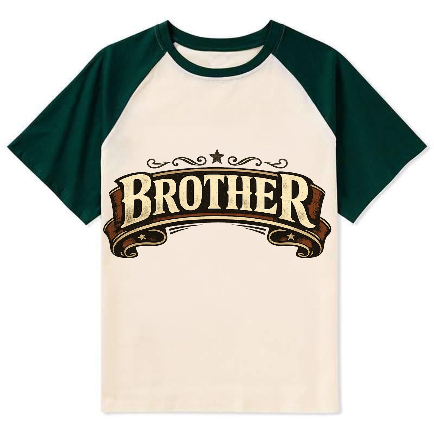 Bold typography design - "BROTHER" - male bond, brotherhood - Contrast Raglan T-shirt - Green