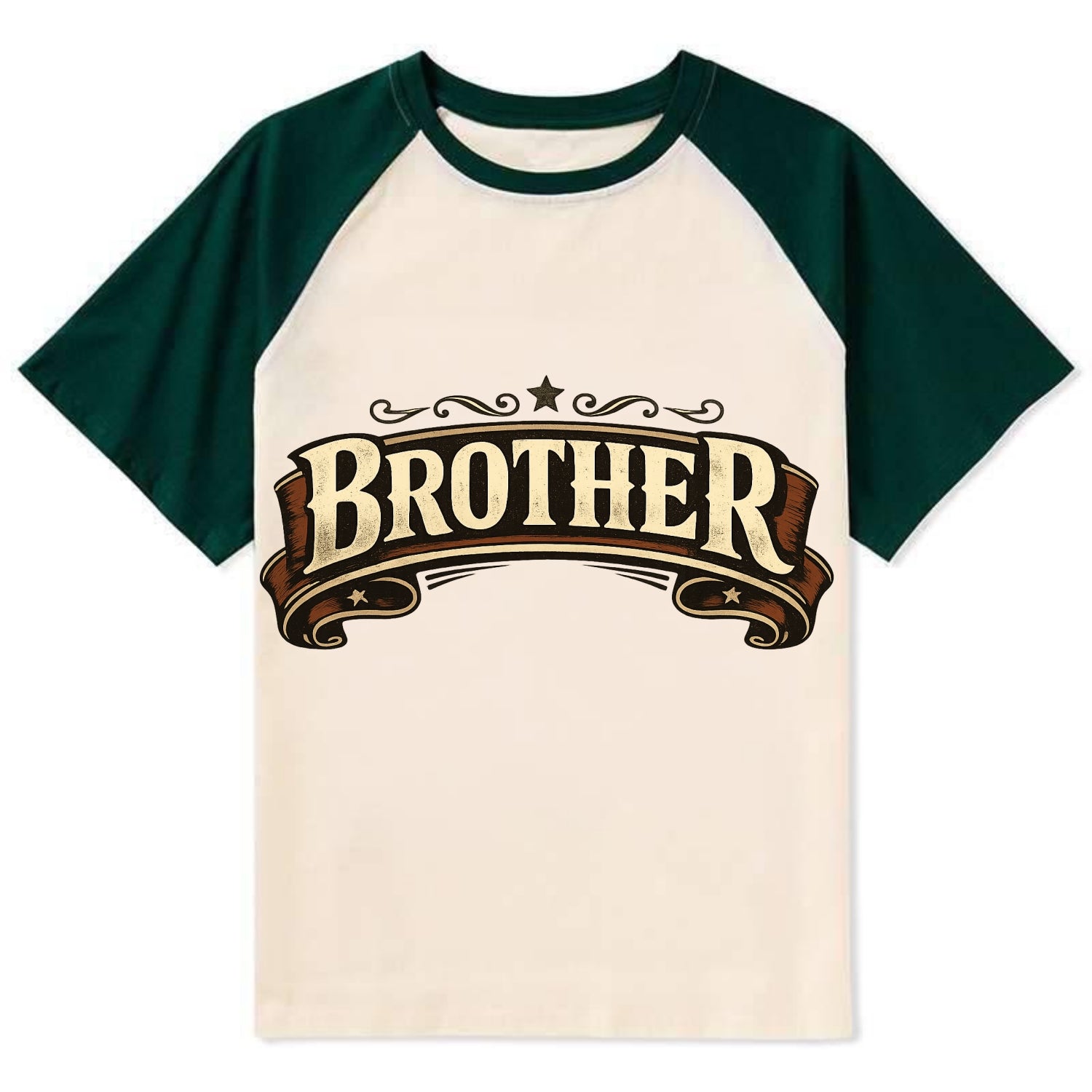 Bold typography design - "BROTHER" - male bond, brotherhood - Contrast Raglan T-shirt - Green
