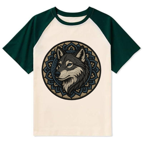 Mandala Wolf Pattern  - Contrast Raglan T-shirt