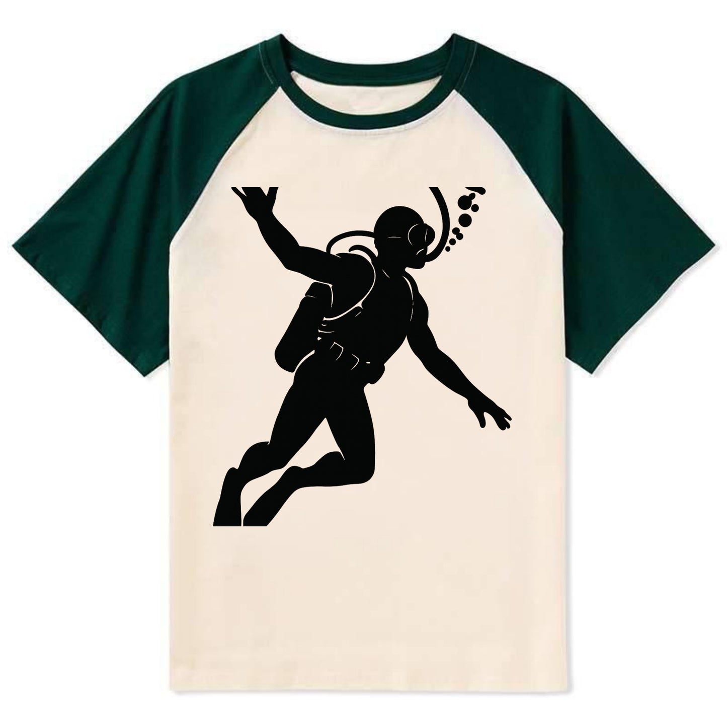 Scuba diver descending with gear - Contrast Raglan T-shirt - Green
