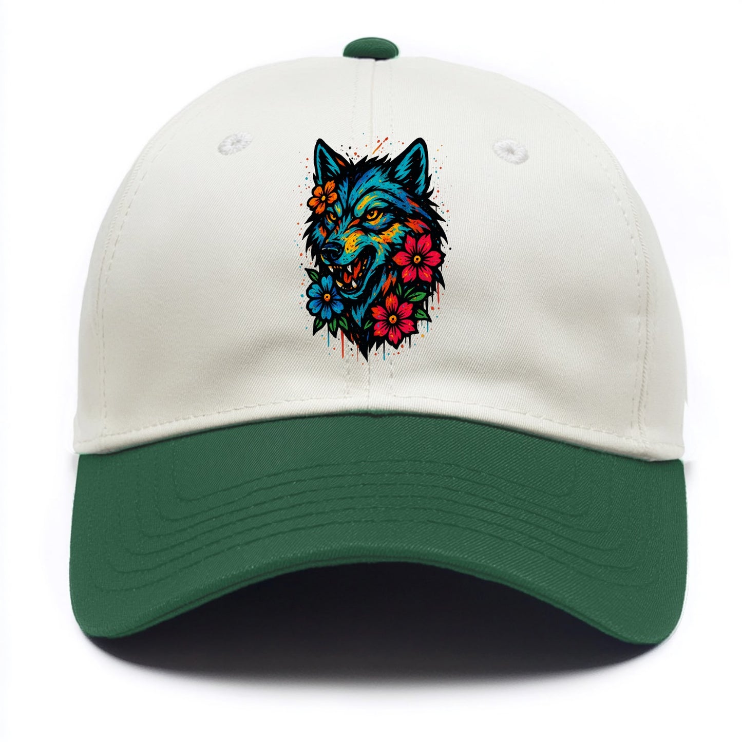 Floral Wolf Garden  - Two Tone Cap - Green