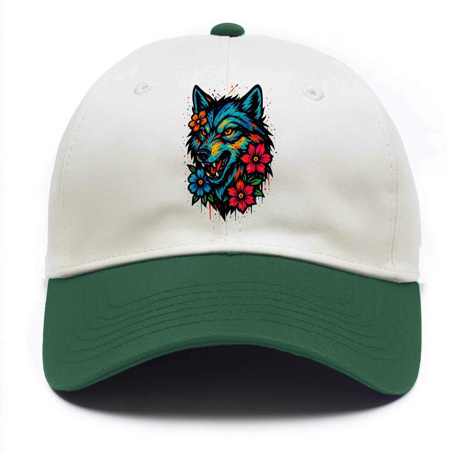 Floral Wolf Garden  - Two Tone Cap - Green