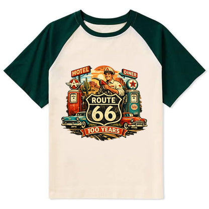 FILL ER UP | Vintage gas pumps | Flying A or Texaco style | Service - Contrast Raglan T-shirt - Green