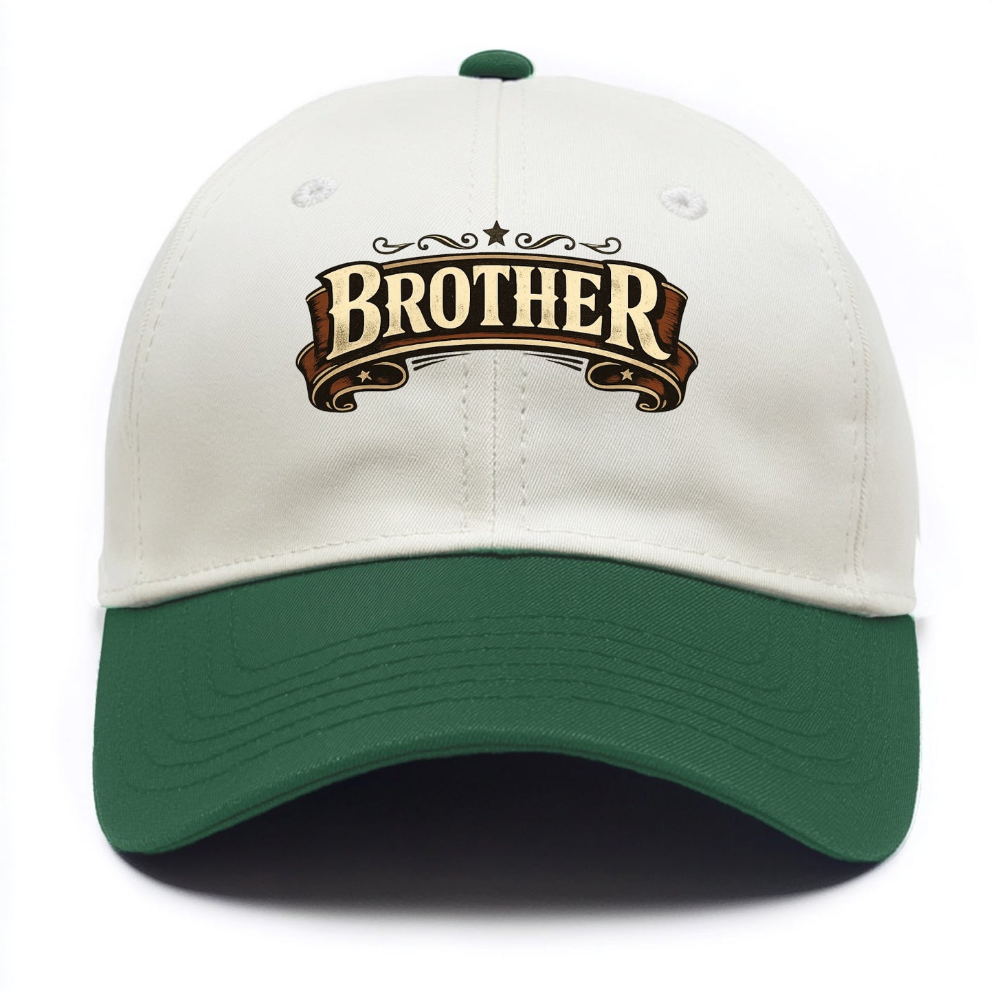 Bold typography design - "BROTHER" - male bond, brotherhood - Two Tone Cap - Green