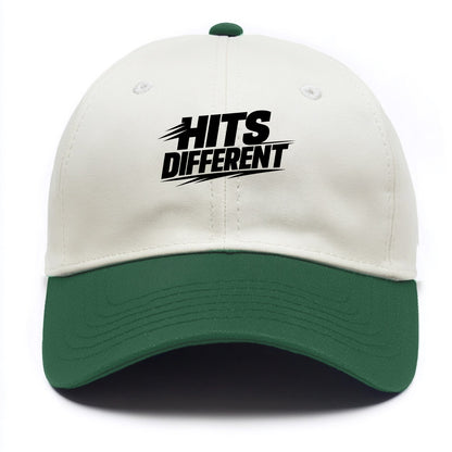 Bold typography design - "HITS DIFFERENT" - uniquely special, stands out - Two Tone Cap - Green