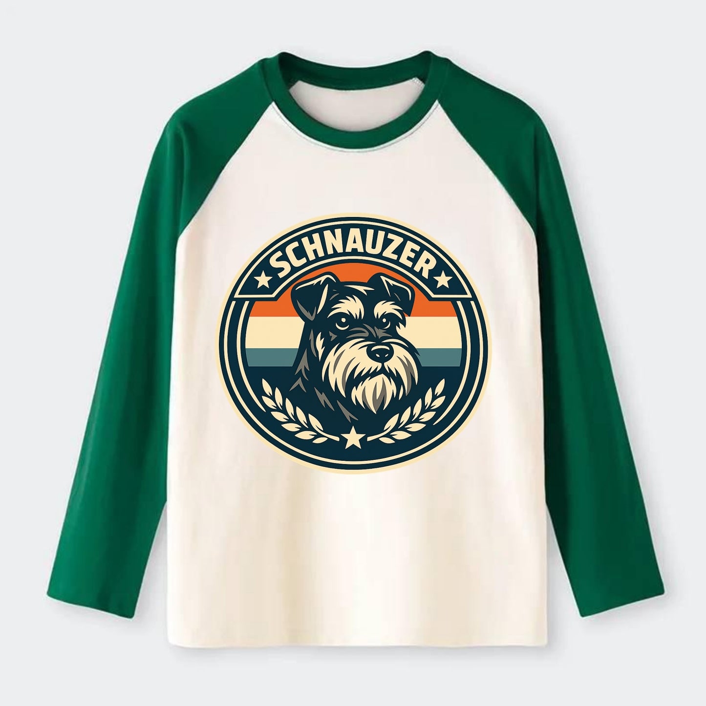 Noble Schnauzer Emblem - Raglan Long Sleeve T-Shirt - Green