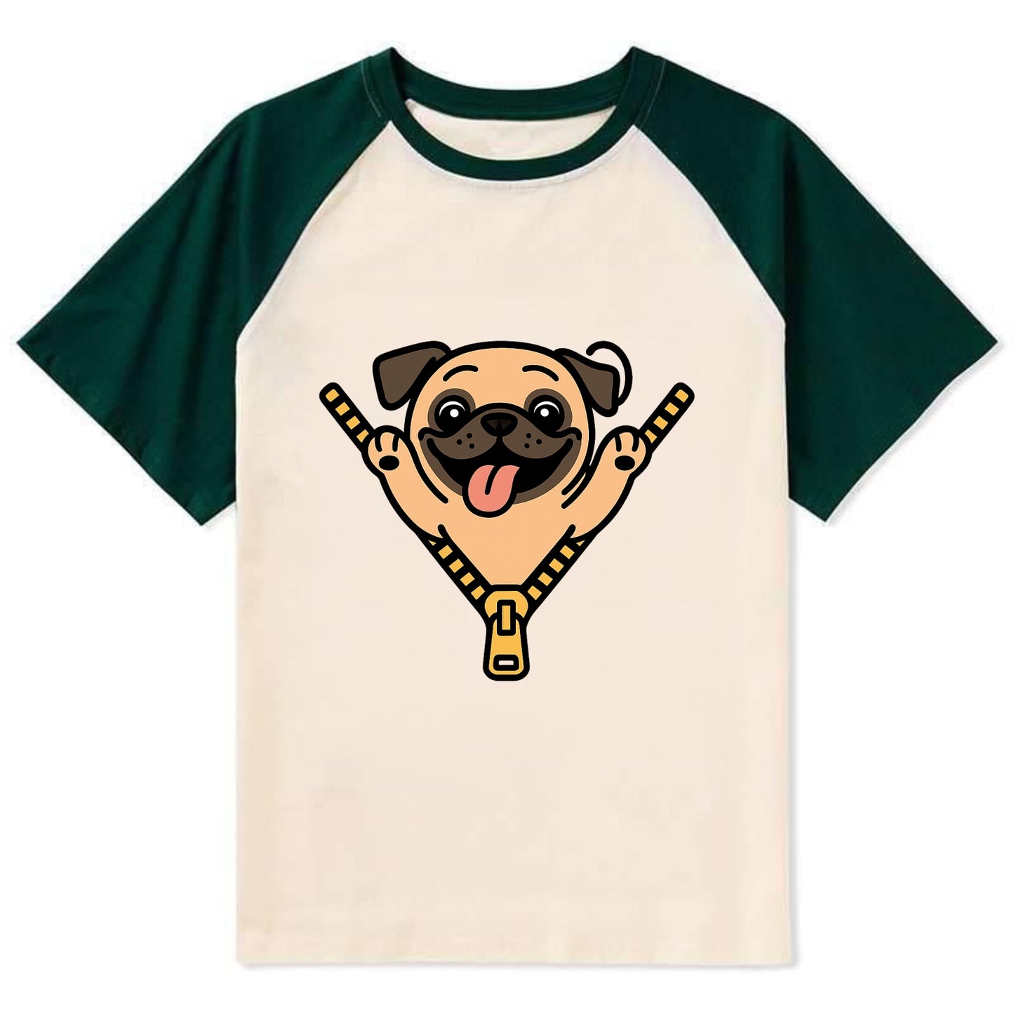 Pug - Contrast Raglan T-shirt - Green