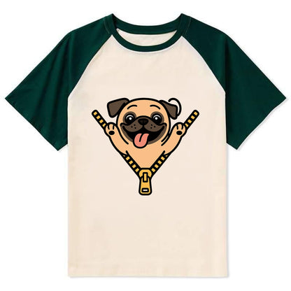 Pug - Contrast Raglan T-shirt - Green