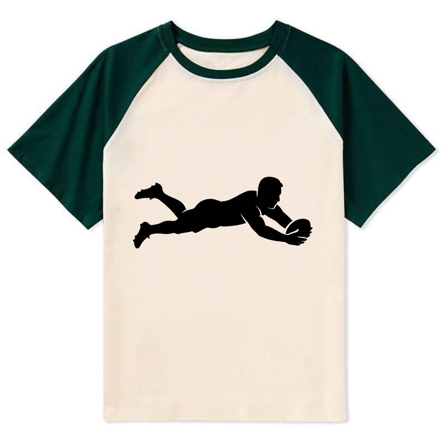 Rugby player diving for try - Contrast Raglan T-shirt - Green