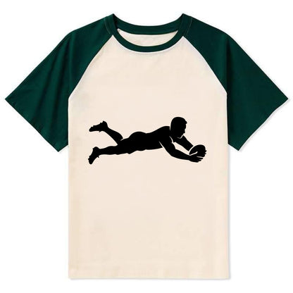 Rugby player diving for try - Contrast Raglan T-shirt - Green