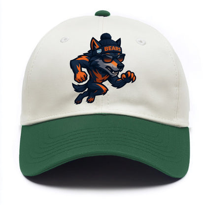 Chicago Wolf wearing Bears beanie with Lake Michigan patch and wayfarer sunglasses - Two Tone Cap - Green