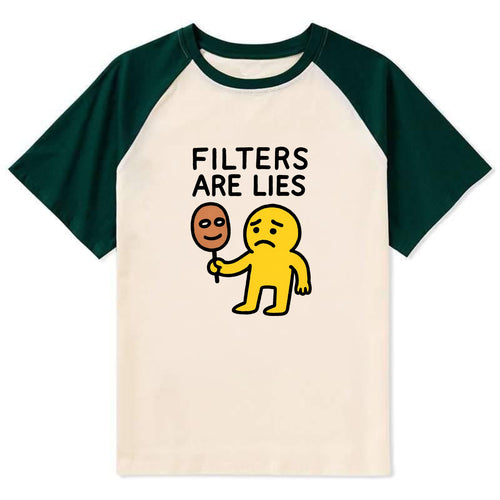 FILTERS ARE LIES | Mask arguing with face - Contrast Raglan T-shirt