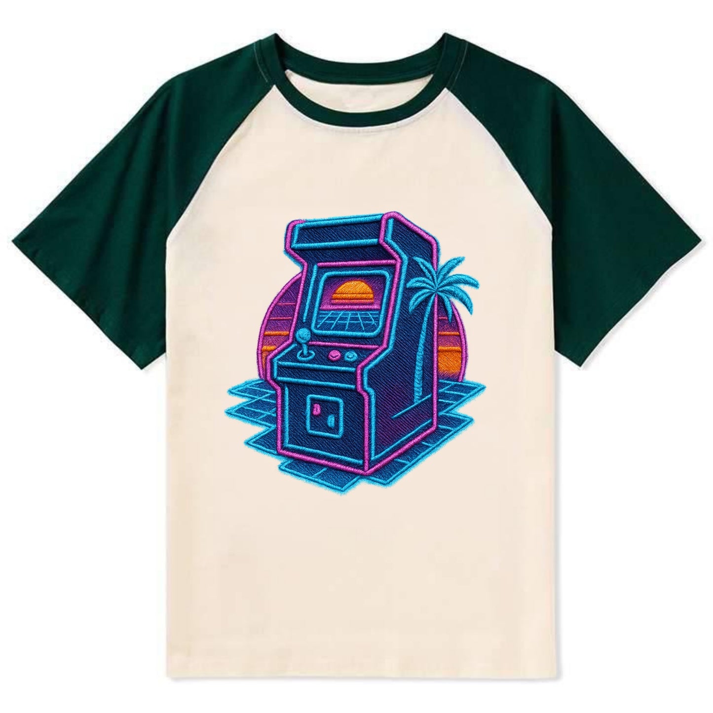 Arcade Machine - Contrast Raglan T-shirt - Green