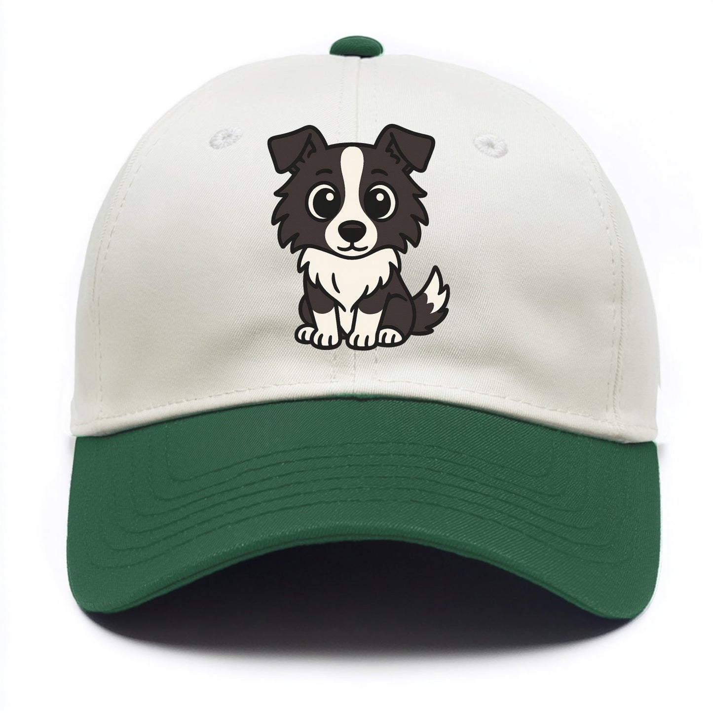 Border Collie - Intense stare sitting pose - Two Tone Cap - Green