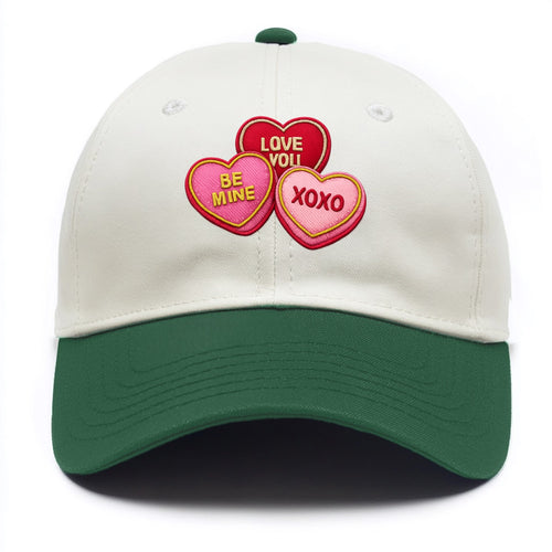 VALENTINES HEARTS - candy hearts in pink and red , love day - Two Tone Cap