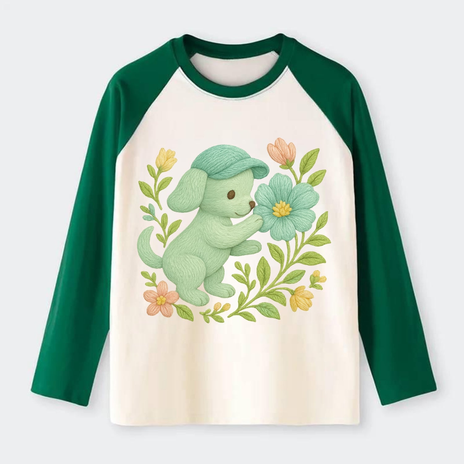 Mint Puppy - Raglan Long Sleeve T-Shirt - Green